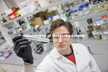 Connor Hines, graduate student in biochemistry works in the Buan laboratory. Buan Laboratory in the 