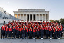 The UNL Choir take a group photo outside the Lincoln Memorial. Inauguration choir trip. January 17, 