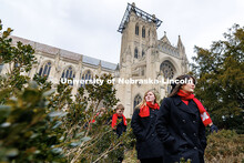 Members of the UNL Choir walk outside the National Cathedral. Inauguration choir trip. January 18, 2