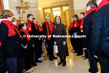 Nebraska Senator Deb Fischer meets the UNL Choir before their rehearsal inside the United States Cap