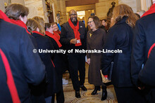 Nebraska Senator Deb Fischer meets Chancellor Rodney Bennett and the UNL Choir before their rehearsa