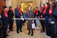 Nebraska Senator Deb Fischer meets Chancellor Rodney Bennett and the UNL Choir before their rehearsa