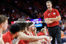 Nebraska men’s basketball head coach Fred Hoiberg speaks to his team during the first half of the 