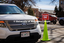 A car pulls up to the Career Fair loading zone in front of the City Campus Union. University Career 