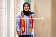 Furqan Mahdi poses for a portrait in front of Chase Hall of the College of Engineering on East Campu