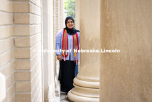 Furqan Mahdi poses for a portrait in front of Chase Hall of the College of Engineering on East Campu