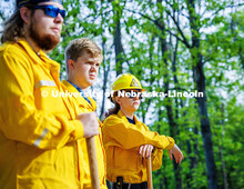 (Left) Trent Gray and William Cunningham, both sophomore Fisheries and Wildlife majors, and Charlie 