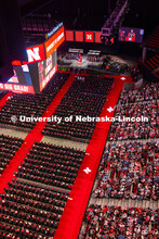 A view from the rafters as Chancellor Rodney D. Bennett addresses the UNL class of 2025 during the M