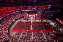 A view from the rafters as Chancellor Rodney D. Bennett addresses the UNL class of 2025 during the M
