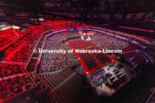 A view from the rafters as Chancellor Rodney D. Bennett addresses the UNL class of 2025 during the M