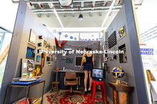 Elaina Franzen, a senior Emerging Arts major, walks through the Advanced Project room during the Joh