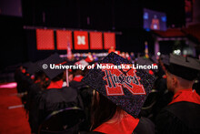 A decorated Huskers-themed grad cap worn by a graduating senior during the May 2025 Commencement Und