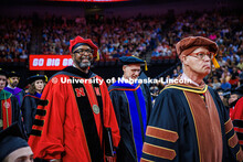 Chancellor Rodney D. Bennett smiles at the crowd after leaving the Undergraduate Commencement. May 2