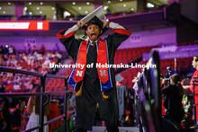 Biological Sciences major, Nathan Warjri makes a face into the HuskerVision camera after receiving h