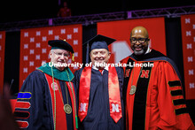 (Left) Dr. Jeffrey P. Gold, Corrie Svehla, and Chancellor Rodney D. Bennett pose for a photo after S
