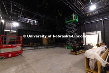 Construction in what will become a flexible performance space in the new Hixson-Lied College of Fine