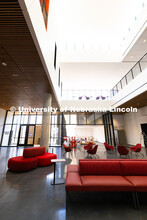 The central lobby of the new Hixson-Lied College of Fine and Performing Arts music building is just 