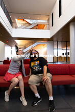 Andrea Alvarado and Manuel Monge, both doctor of musical arts students, see the new Hixson-Lied Coll