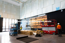 Hausman Construction employees work in the new Hixson-Lied College of Fine and Performing Arts music