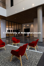 Chairs in the central lobby of the new Hixson-Lied College of Fine and Performing Arts music buildin