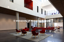Chairs in the central lobby of the new Hixson-Lied College of Fine and Performing Arts music buildin