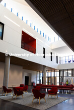Chairs in the central lobby of the new Hixson-Lied College of Fine and Performing Arts music buildin