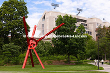 The Old Glory sculpture in front of Memorial Stadium. Spring on City Campus. May 28, 2025. 