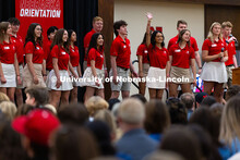 Dinushi Jayasekara waves to new students and their parents and guardians during the New Student Enro