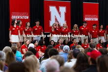 Alivia Olson blows a kiss while being introduced to new students and their families during the New S