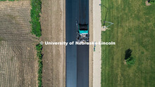 Aeiral photograph of Foundry Road in South Sioux City, Nebraska. Foundry road was being paved with a