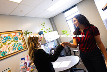 Stephanie Cerrato-Rodriguez speaks with Rose Zaske, a junior studying advertising and public relatio
