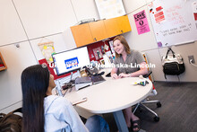 Laura Britten, Academic Navigator in the Explore Center, speaks with Swati Yadav, a sophomore studyi