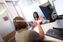 Laura Britten, Academic Navigator in the Explore Center, speaks with Swati Yadav, a sophomore studyi