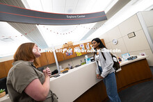 Laura Britten, Academic Navigator in the Explore Center, chats with Swati Yadav, a sophomore studyin