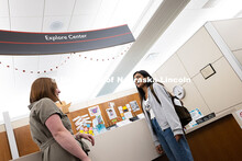 Laura Britten, Academic Navigator in the Explore Center, chats with Swati Yadav, a sophomore studyin
