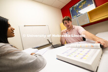 Students Jacob Behnk and Swati Yadav use the Study Stop in the Center for Academic Success and Trans