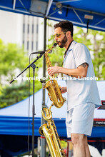 Sam Greenfield, a New York based saxophonist, performs on stage for the last day of Jazz in June for