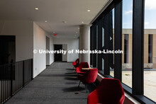 A bank of windows on the east side of the new the Fine and Performing Arts Building provide plenty o