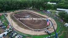 Aerial of Figure 8 race during the Saline County Fair in Crete, Nebraska. Figure 8 Racing is a regis