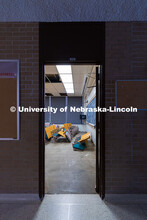 Rows of old chairs peek out of room 109 as the old part of Westbrook Music Building is cleared out b