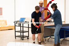 Natalie Yates (right), Associate Registrar for Collections and Exhibitions, and on-call exhibition t