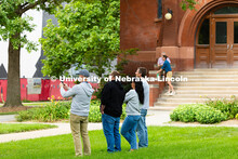 Jacob Friest takes photos of the demolition of Westbrook Music Building. Friest, Chad Wieseler, Abby