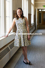 Jenna Finch, Assistant Professor of Psychology, is pictured in a hallway at Whittier School. Finch h