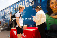 First-year student Andrew Karolski speaks with Kristin Ryman, an education account manager for the N