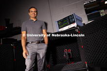 Shubhendu Bhardwaj, Associate Professor of Electrical and Computer Engineering, poses in the lab whe