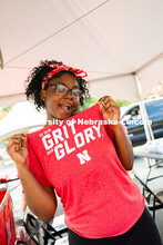 Maya Evans, a junior and residence hall desk assistant, poses while working move-in. Residence hall 