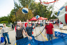 Grant Herrington and Sam Carlson, both first-year students studying math, toss basketballs for a gam