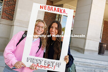 Sophomore, Julia Killgore (left), and Senior, Hailey Gust, pose for their first day of school portra