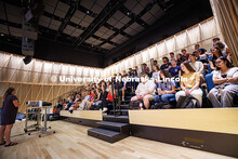 Students in class in the brand-new Fine and Performing Arts Building on the first day of class, fall