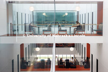 Students socialize and study in the new Fine and Performing Arts Building, new home of the Glenn Kor